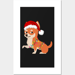 Chihuahua Holiday Christmas Light - Chihuahua Christmas in Santa Hat Holiday Santa Dog Posters and Art